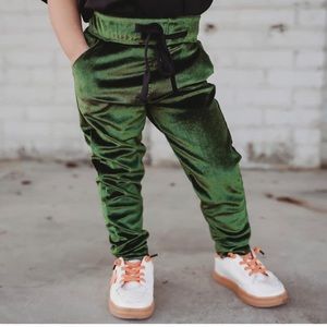 Toddler Girls Green Velvet Joggers